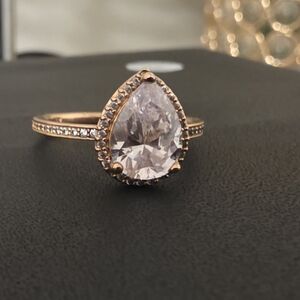 Pandora Rose Gold Ring with Teardrop Clear Stone 14K Rose-Gold Platted.